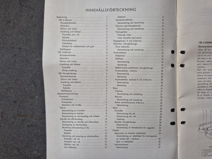 Volvo Service Manual 10175, 120-serien, karosseri (svensk) - Billede 2